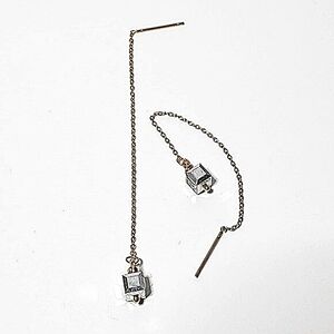 Square mirror glass & gold stainless steel threader earrings